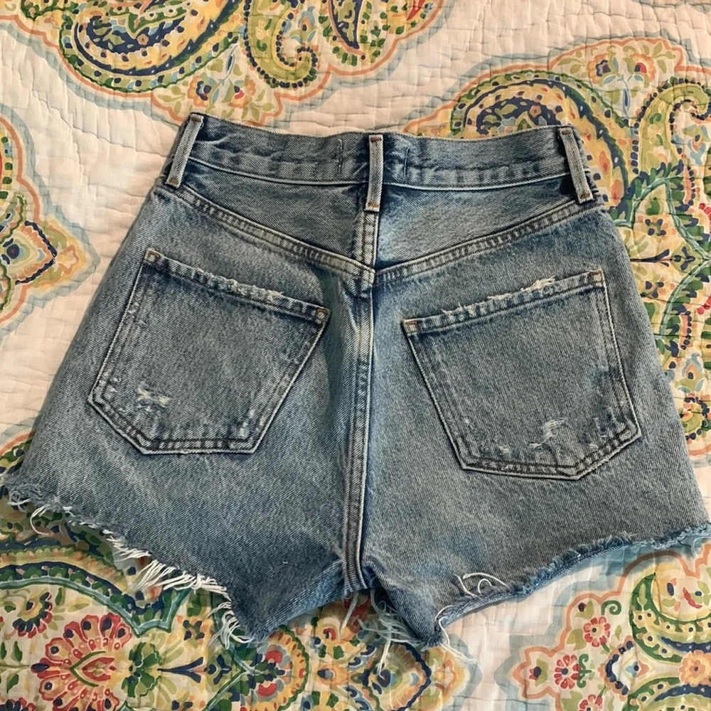 Agolde Blue Distressed Jean Shorts - Picture 2 of 3